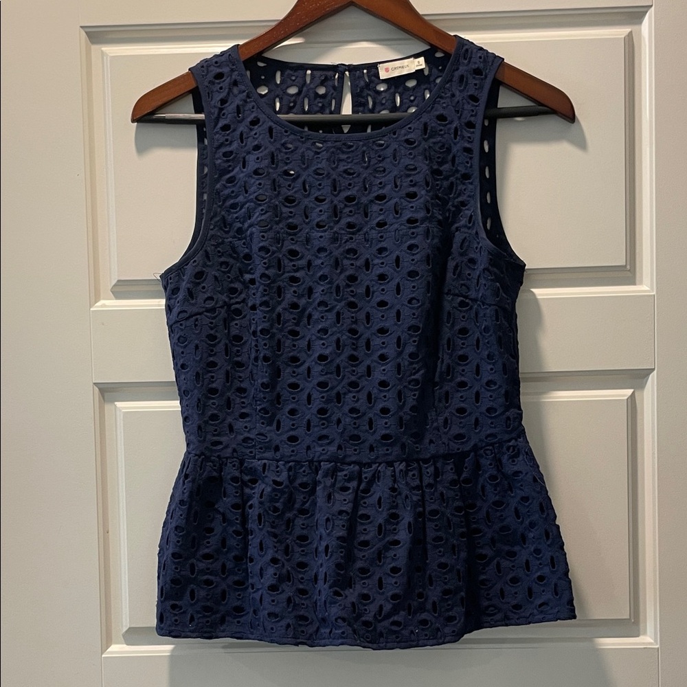 Daniel Cremieux Dark Blue Eyelet Blouse